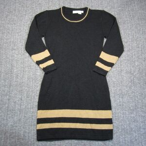 Vtg Newport News Easy Style Sweater Dress Womens M Black‎ Tan Striped Old Money